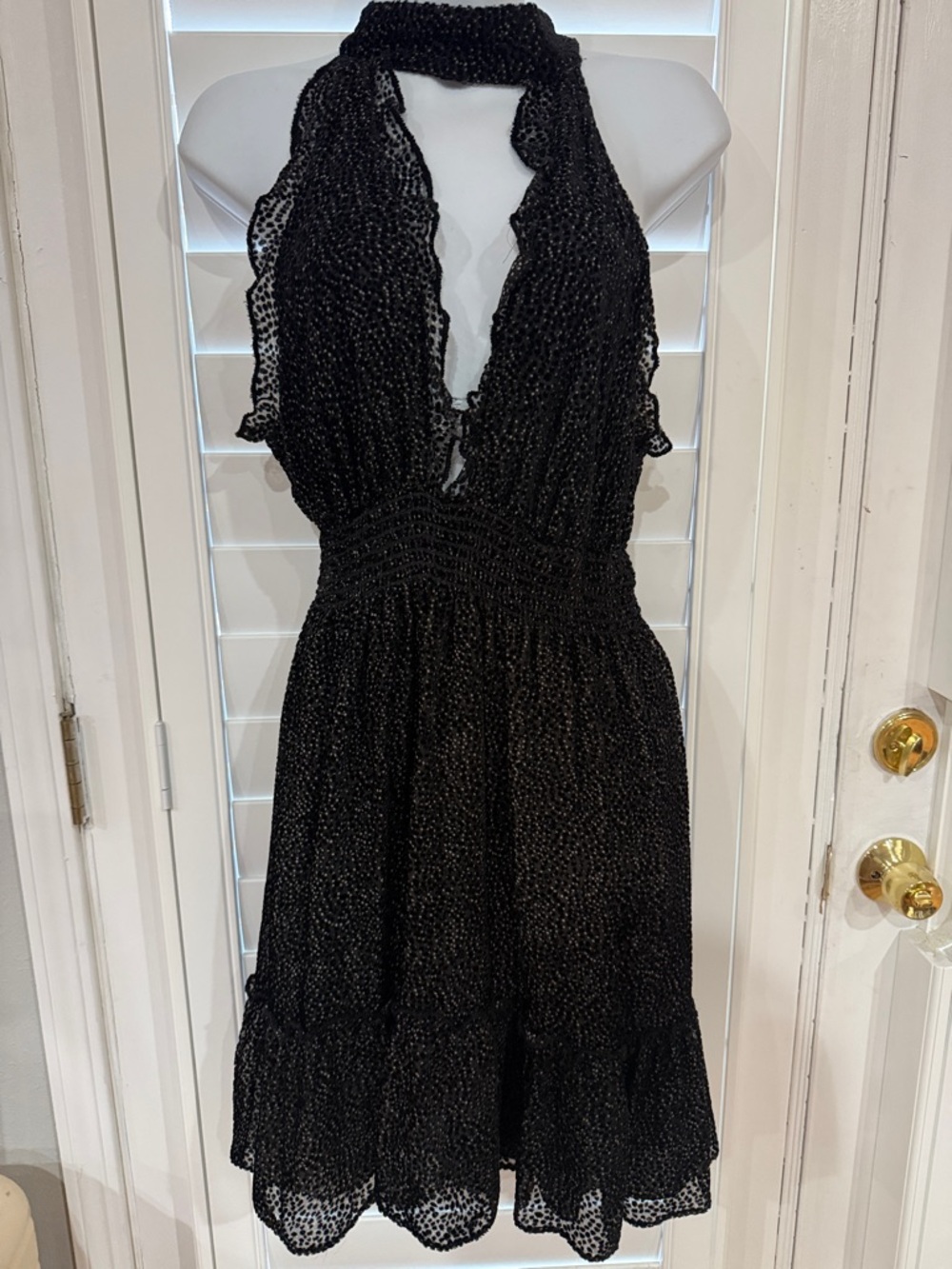 Max Studio Black Halter Midi Dress with Smocked Waist